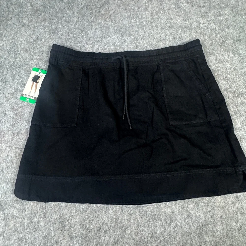 32 Degrees Cool Womens Black Cotton Skort XL Elastic Drawstring Waist Pockets
